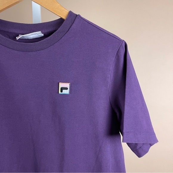 FILA Vintage 80's Womens XL Pastel Patch Logo Long Crop Tee Retro Crewneck Boxy - Picture 7 of 7